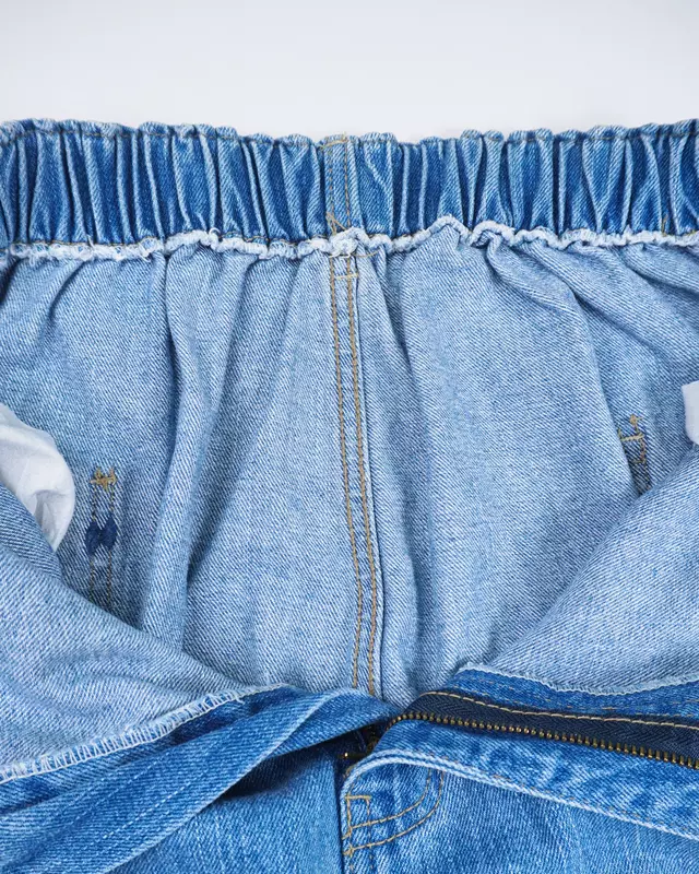 Light Blue Vintage-Wash Elastic-Band Denim Jeans