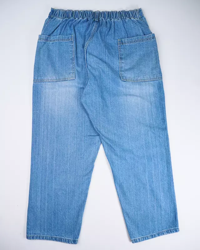 Light Blue Vintage-Wash Elastic-Band Denim Jeans