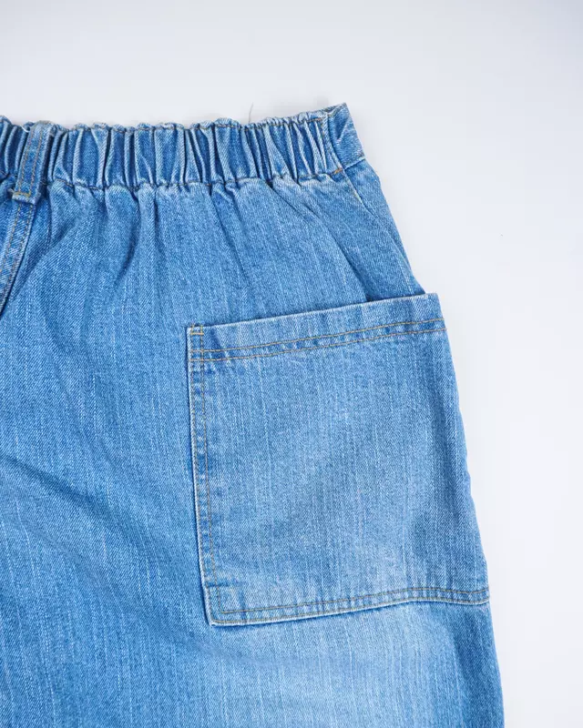 Light Blue Vintage-Wash Elastic-Band Denim Jeans