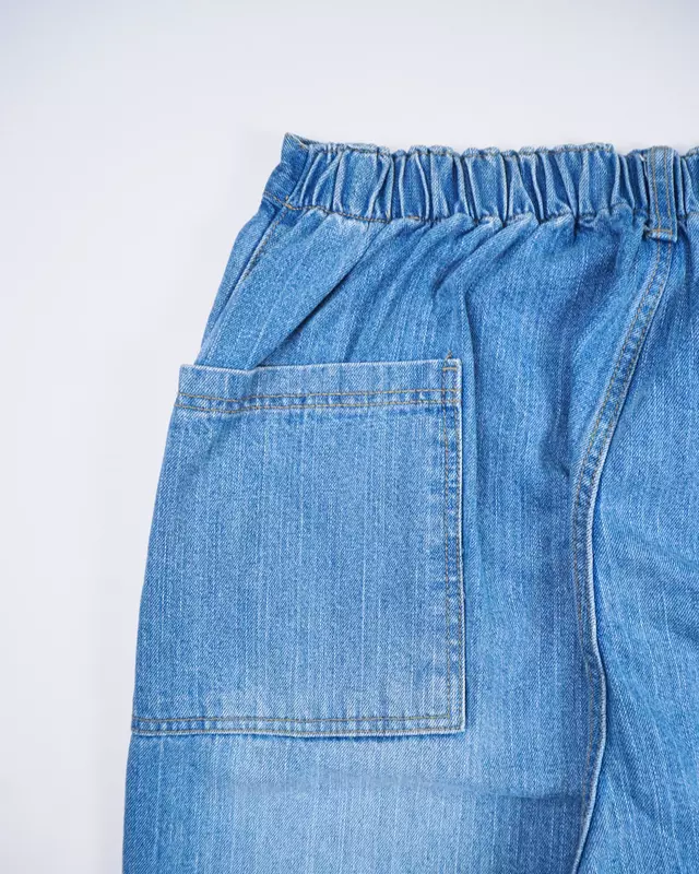Light Blue Vintage-Wash Elastic-Band Denim Jeans