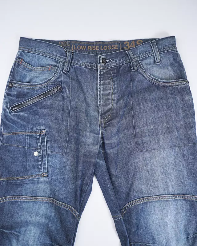 Medium Wash Multi-Pocket Moto-Style Jeans