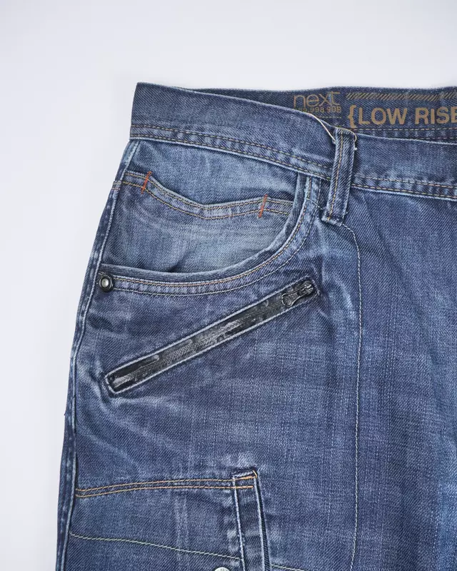 Medium Wash Multi-Pocket Moto-Style Jeans