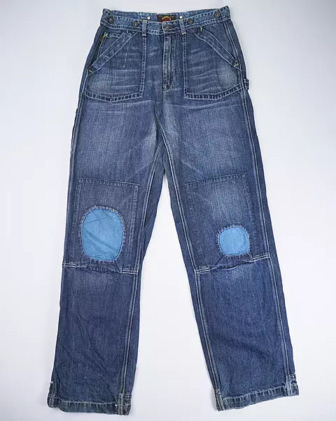 Medium Wash Workwear-Style Patch Denim Jeans