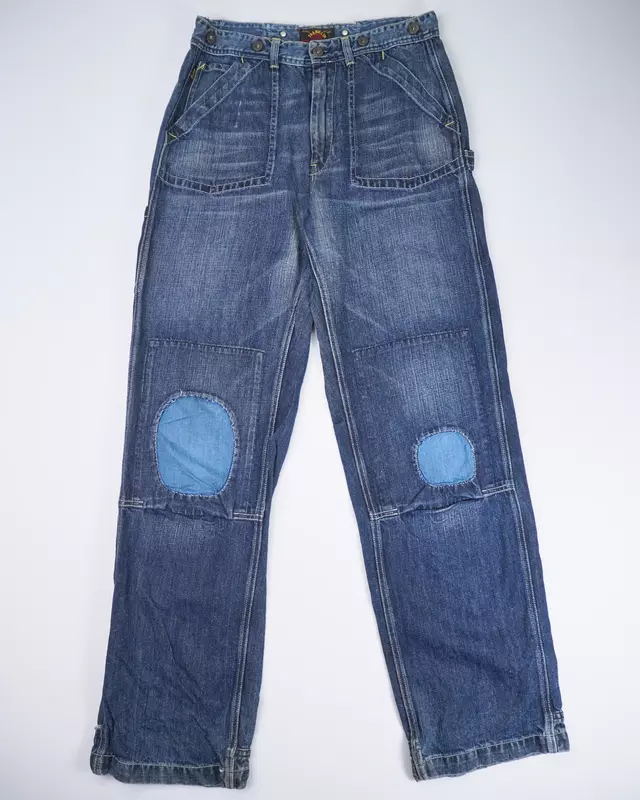 Medium Wash Workwear-Style Patch Denim Jeans