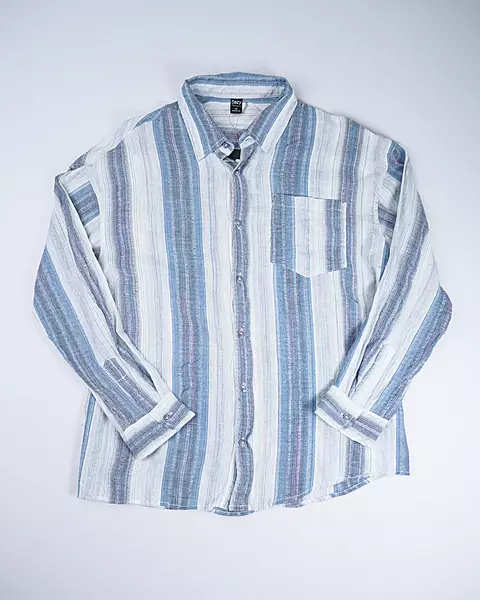 White and Slate Blue Striped Lightweight Shirt