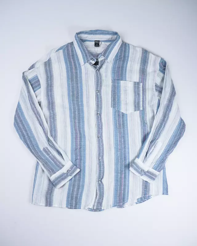 White and Slate Blue Striped Lightweight Shirt