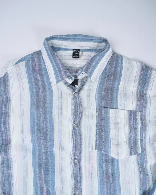 White and Slate Blue Striped Lightweight Shirt
