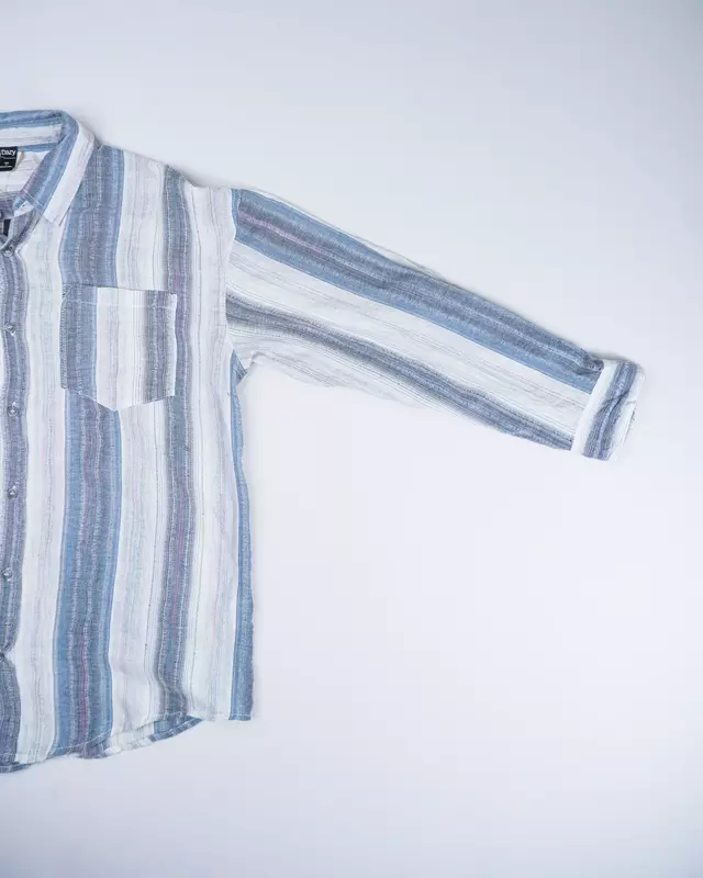 White and Slate Blue Striped Lightweight Shirt