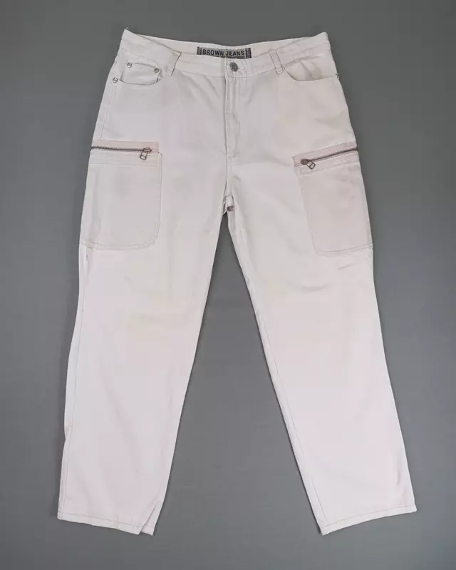 Ivory Straight Fit Cargo Trousers