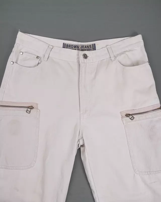 Ivory Straight Fit Cargo Trousers