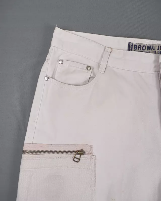 Ivory Straight Fit Cargo Trousers