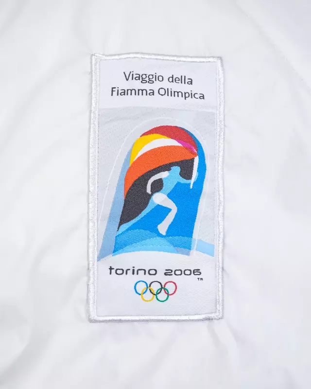 White and Orange Graphic Olympic-Theme Full-Zip Windcheater