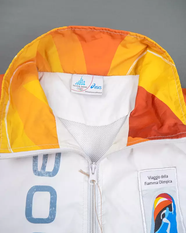 White and Orange Graphic Olympic-Theme Full-Zip Windcheater