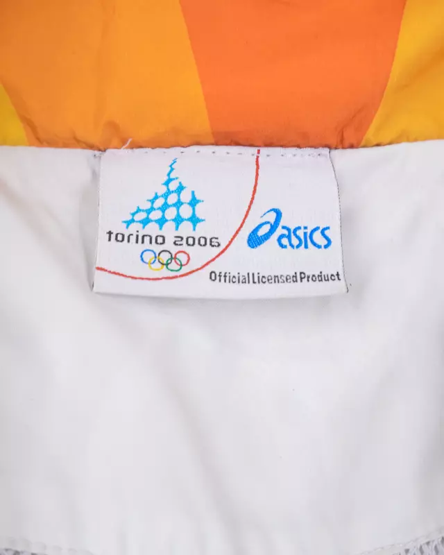 White and Orange Graphic Olympic-Theme Full-Zip Windcheater