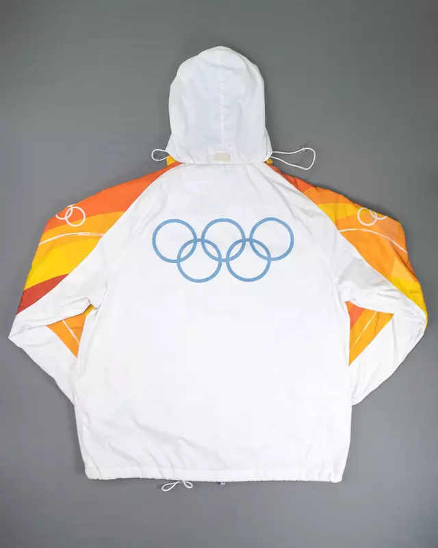 White and Orange Graphic Olympic-Theme Full-Zip Windcheater